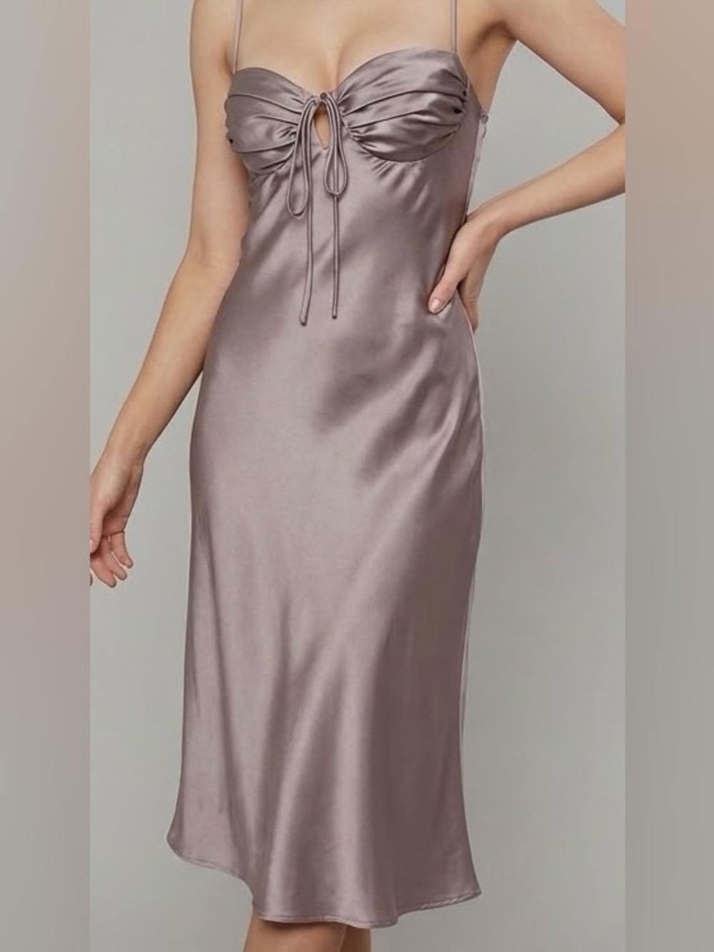 Rare London Mauve Satin Pin Tuck Cup Detail
Lace-up Back Midi Slip Dress - Large